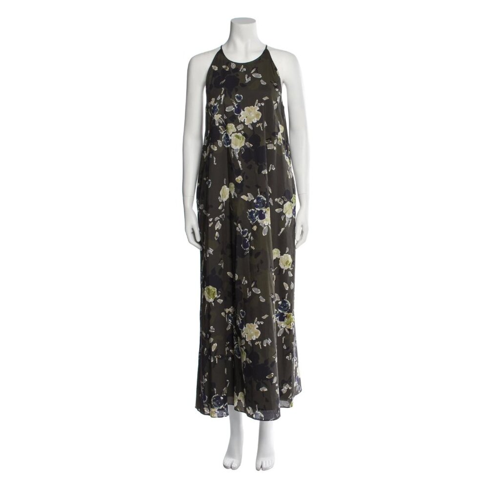 6397 Floral Halter Maxi Dress Green Cotton Size L